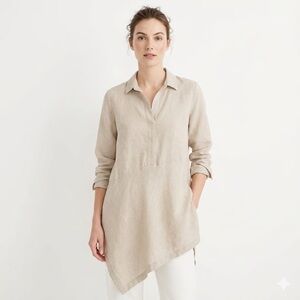 J Jill Love Linen Asymmetrical Hem Tunic Top Neutral Beige 100 Linen women’s XS
